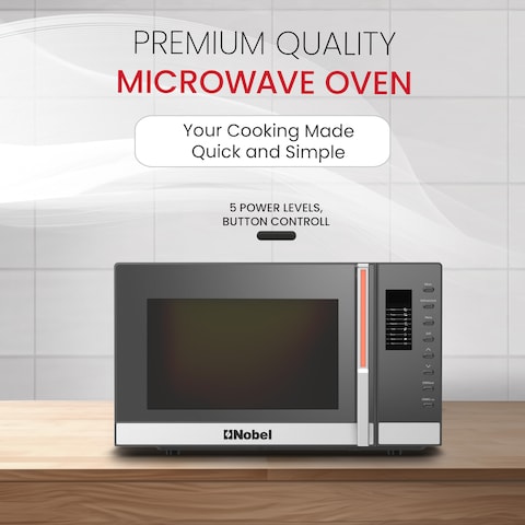 Nobel 23 Liters Microwave Oven Button Control, 60mins Setting Time, 5 Power Levels, Cooking End Signal, Defrost Setting With 1Year Warrenty NMO30D Black