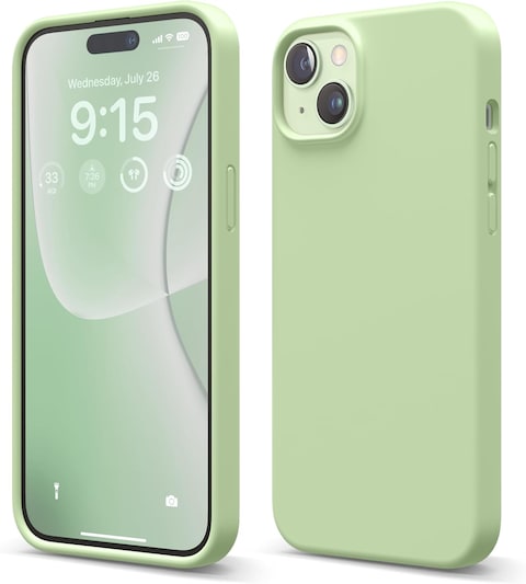 elago Liquid Silicone for iPhone 15 Plus case cover Full Body Protection, Shockproof, Slim, Anti-Scratch Soft Microfiber Lining - Pastel Green