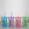 Ice Cup, Acrylic Frosty Freezing Gel Ice Cup with Straw and Lid for Juice, Soft Drinks, Water, 450 ml (Random Color)