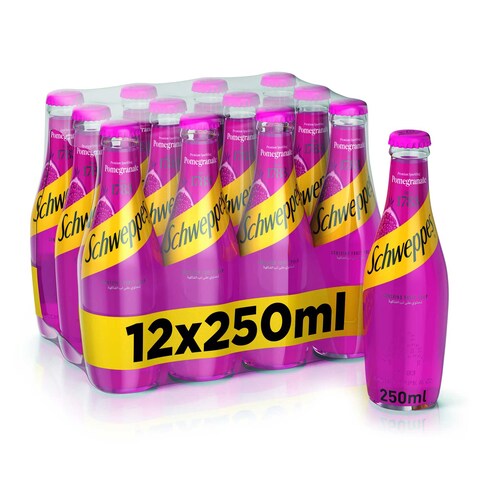 Schweppes Pomegranate Soft Drink Glass Bottle - 250ml - 12 Pack