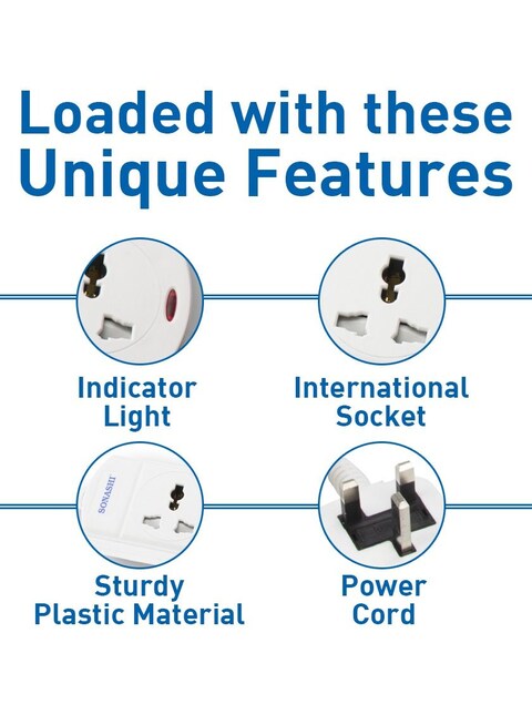 Sonashi 3 Way Extension Socket White SES-903