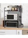 Cozy Nest 2 Tier Expandable Microwave Oven Rack with 6-Hook Non-Slip Pads with Spoons Knife Stand and Cutting Board Holder Adjustable Height and Width Kitchen Organizer Storage Shelf (2 Layer, Grey)