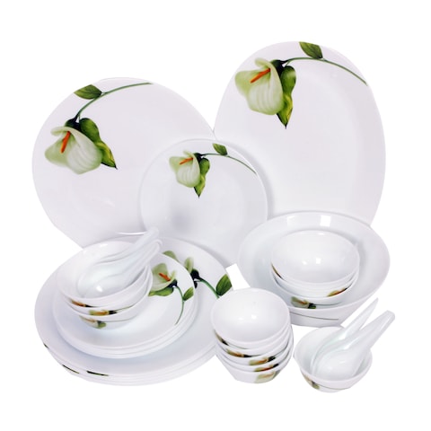 La Opala Dinner Set 32 Pieces - White With Flower Print