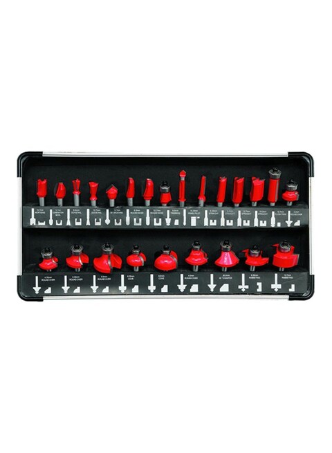 24-Piece Router Bit With Aluminium Case Black/Red 8millimeter