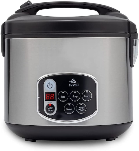 Evvoli Rice And Grain Cooker 5 Liters 650W Multi-Functions Non Stick, Silver EVKA-RC5005B