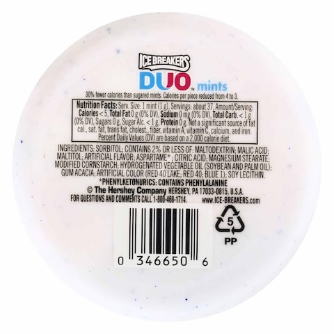 Hatsheys Ice Breakers Duo Fruit And Cool Strawberry Mints Candies 37g