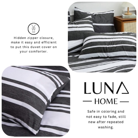 Luna Home King Size 6 Pieces, Black Stripe Design Bedding Set