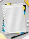لوحة  دفتر سلك ٦٠ ورقة بغلاف من الورق المقوى بتصميم اشكال ملونه، لتسجيل الملاحظات وتدوين التذكيرات للعمل أو الجامعة أو المدرسة