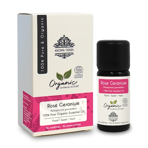 Aroma Tierra - Organic Geranium Essential Oil - Aroma Tierra - 100% Pure, Natural, Certified Organic By Ecocert - 10Ml