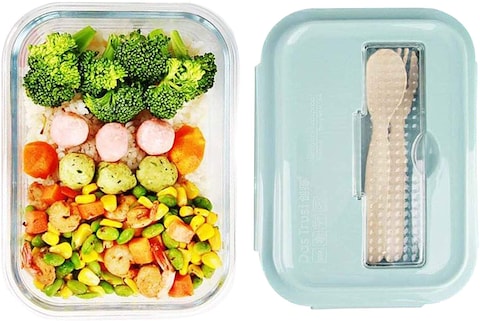 Aiwanto Glass Lunch Box Meal Prep Containers Food Storage Box with Lid Leak-proof Lunch Container Microwavable 1000ML Capacity（Equipped with knife and fork）