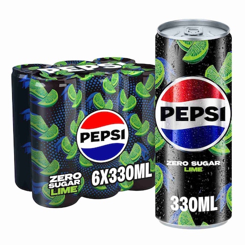 Pepsi Zero Lime Cola Beverage Cans 330ml Pack of 6