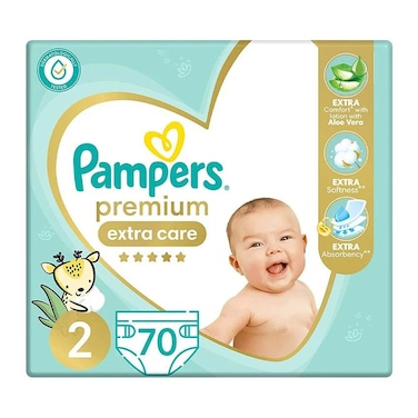 Pampers Premium Extra Care Diapers - Size 2 - 3-8 kg - 70 Diapers