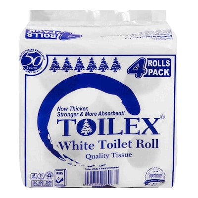 Toilex White Toilet Rolls x 4