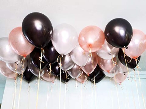 Buena Ventura&#39;s Themez Only Metallic Balloons - Rose Gold &amp; Black &amp; White - Pack of 51 pcs