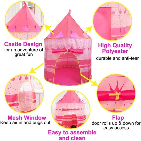 Kids Play Tent &amp; Carrying Case &amp; Children Castle Playhouse for Girls &amp; Boys, Indoor &amp; Outdoor Use(Pink)