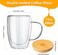 Double Walled Glass Coffee Cups with Handle and with Bamboo Lid 350ml