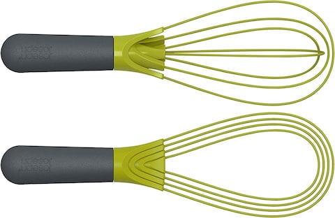 Joseph Joseph 10539 Twist Whisk- Flat Whisk And Balloon Whisk- Suitable For Non-Stick Cookware, Silicone, Grey/Green