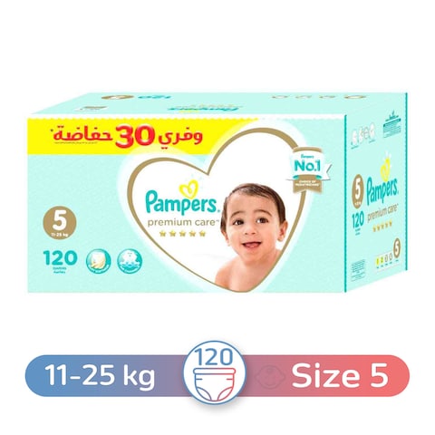 Pampers Premium Care Diapers 5 Junior, 11-25 Kg - 120 Diapers