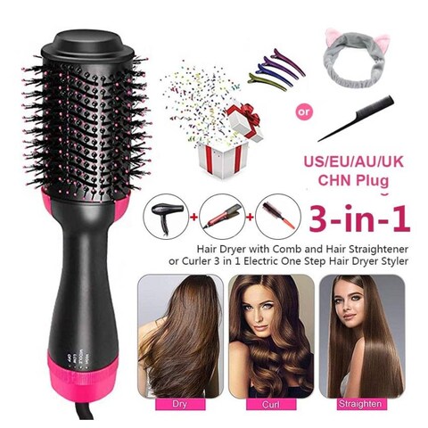 3 in One Rechargeable Automatic Hair brush Black/Pink