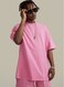 Mei Stylish Unisex Vintage Casual Loose Shoulder Oversize Crew Neck T-shirt, L Size, Pink