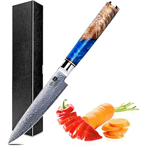 Dnifo Kitchen Utility Knife 5 Inch, Damascus Steel Kitchen Knives -Super Sharp Ultimate All-Purpose Knife for Slicing, Mincing, Chopping - Non-stick Blade and Anti-rusting Forged