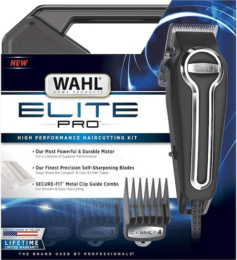Wahl Clipper Elite Pro High Performance Haircut Kit For Men With Hair Clippers, Secure Fit Guide Combs With Stainless Steel Clips