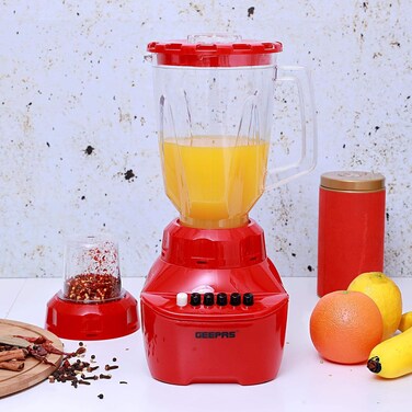 Geepas 400W 2 In 1 Multifunctional Blender, Stainless Steel Blades, 4 Speed Control With Pulse, 1.5L Jar, Overheat Protection, Ice Crusher, Chopper, Coffee Grinder &amp; Smoothie Maker