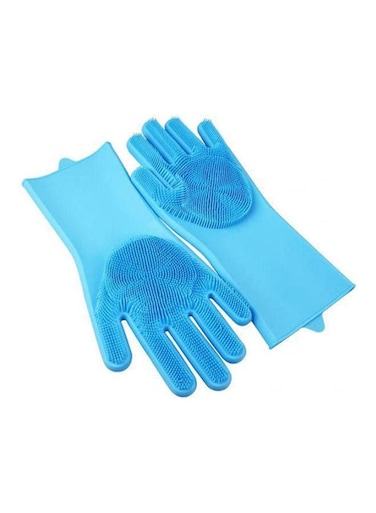 Generic Gloves Reusable Silicone Brush Scrubber Heat Resistant For Kitchen Dishwashing Blue