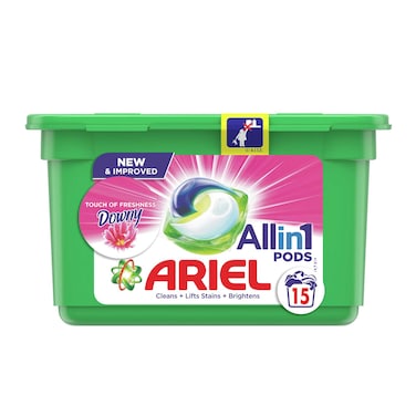 اقراص اريال للغسالات الاوتوماتيك بلمسة انتعاش داوني 3 في 1 - 15 قرص