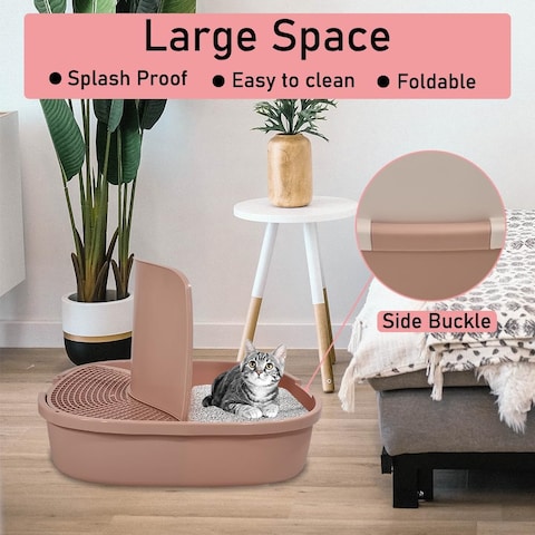 Cat Litter Box With Cat Litter Scoop, Large Indoor Cats Toilet , Easy Clean &amp; Deodorant Filter, Portable Cat Litter with Pedal Design (Pink)