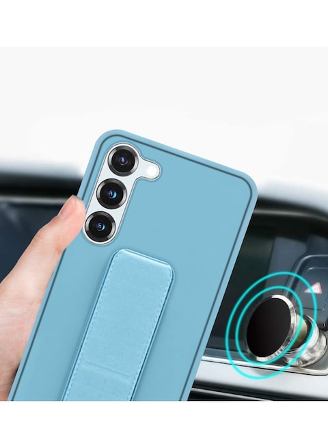 Samsung Galaxy S23 Plus Grip Case Magnetic Kickstand Cover with Foldable Hand Strap Blue