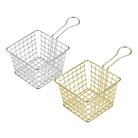 Generic-Kitchen French Fry Basket Square Poaching Boiling Deep Frying Snack Food Frying Basket Holder Cook Tool with Handles for Home Restaurant Hotel Tableware