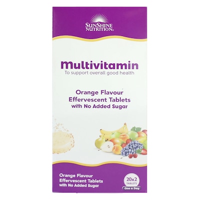 Sunshine Nutrition Multivitamin Orange Flavour White 20 Tablets Pack of 2