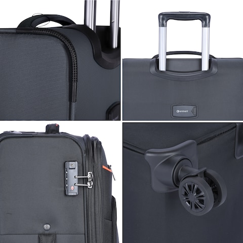 Eminent Expandable Luggage Trolley Bag Soft Suitcase for Unisex Travel Polyester Shell Lightweight with TSA lock Double Spinner Wheels E751SZ Large Checked 28 Inch Black