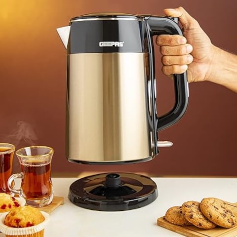Geepas Double Layer Electric Kettle, 1.7L Capacity, 1800W, GK38052, Quick Boil Water Kettle, Stainless Steel Cordless Kettle, Auto Shut-Off &amp; Boil-Dry Protection, Tea &amp; Coffee Maker