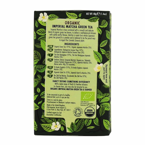Heath &amp; Heather Organic Imperial Matcha Tea - 20 Bags