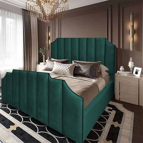 إن هاوس تاج هيكل سرير منجد بالمخمل - نفر ونص - 200×160 سم - أخضر غامق