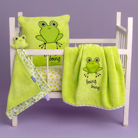 Milk&amp;Moo Cacha Frog Baby Receiving Blanket with Baby Pillow and Baby Security Lovey, Super Soft, 3 Piece Set