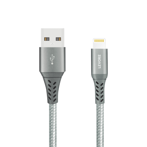 كابل ليفور USB إلى Lightning نايلون معتمد من MFI بطول 1 متر - رمادي
