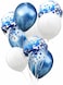 Party Time 9-Pieces 12inches Blue Chrome and White Latex Balloons, Confetti Balloons Set with 1p Ribbon Roll For Bridal Shower, Anniversary Balloon, Wedding D&eacute;cor and Birthday Party Decoration - Party
