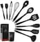 11 Pcs Silicone Kitchen Utensils Set Heat Resistant Cooking Tools for Non Stick Cookware Easy to Clean Kitchen Baking Kit with Holder, Black