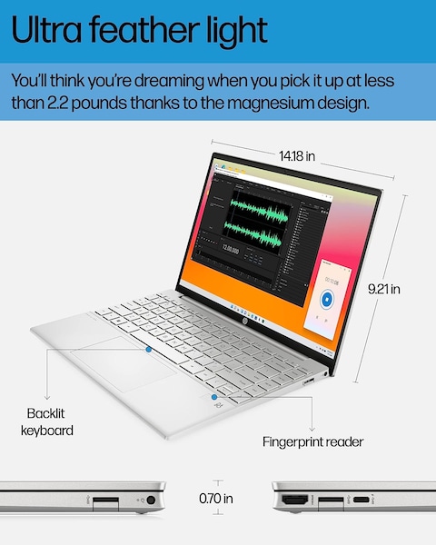 HP Pavilion Aero 13 Laptop, AMD Ryzen 5 5625U, 8 GB RAM, 512 GB SSD, 13&quot; WUXGA IPS Display, Win11 Home, 16:10 Aspect Ratio, Backlit KB, Long Battery Life (13-be1010nr, 2022)-International Version