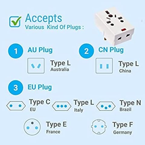 ABBASALI 03 Way Adapter with Square-Pin, Universal Socket with Light And 13A Fuse. Travel Adaptor for KSA/UAE/UK/HK, AC Power Plug for US/AU/JP/CN, 3 Pin plug adapter.