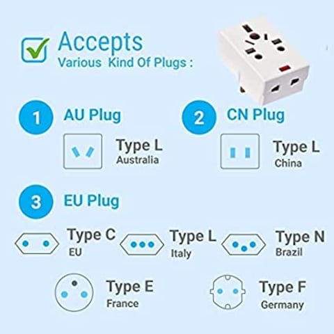 ABBASALI 03 Way Adapter with Square-Pin, Universal Socket with Light And 13A Fuse. Travel Adaptor for KSA/UAE/UK/HK, AC Power Plug for US/AU/JP/CN, 3 Pin plug adapter.