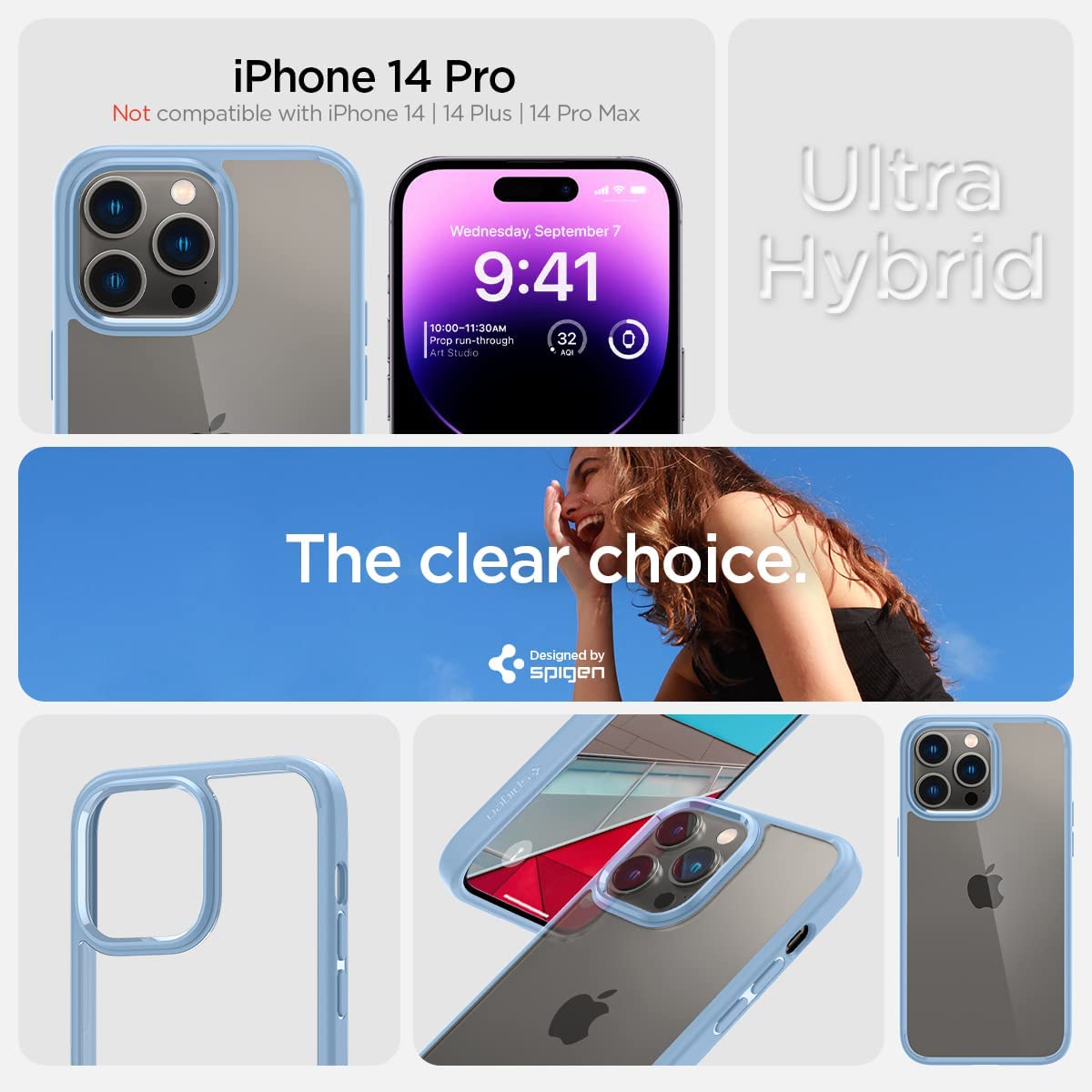 Spigen Ultra Hybrid designed for iPhone 14 Pro case cover - Sierra Blue