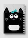 Lowha Spiral Notebook With 60 Sheets And Hard Paper Covers With Cartoon Black Cat Blue Ribbon Design, For Jotting Notes And Reminders, For Work, University, School