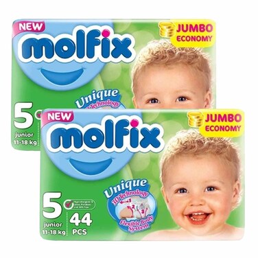 Molfix Diapers Junior Size 5 11-18kg Jumbo Pack 44 Diapers Pack of 2