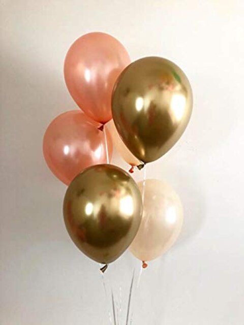 Buena Ventura&#39;s Themez Only Metallic &amp; Chrome Balloons - Rose Gold &amp; White &amp; Chrome Gold - Pack of 50 pcs