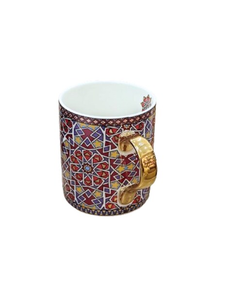 Lihan Morocco Style Multicolour Pattern Arabian Tea Cup (275Ml) With Gold Handel Special Ceramic Cup Idel For Tea, Coffee And Cappuccino