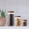 1Chase Borosilicate Stripe Glass Food Storage Jar With Acacia Wood Air Tight Lid, Handmade Glass Canister For Kitchen Pantry Organizer, For Storing Pasta, Nuts, Coffee, Tea, Snacks, Set Of 3, (S+M+L)